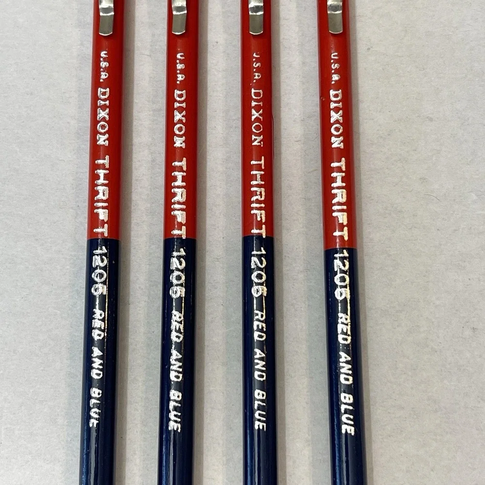 Vintage Dixon Thrift 1205 Red Blue Checking Pencil Lot 4 Pocket Clip USA Made